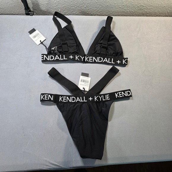 KENDALL + KYLIE Other - Kendall‎ + Kylie Black Logo Triangle Bikini Set High Cut Strappy KKSA-10227 New